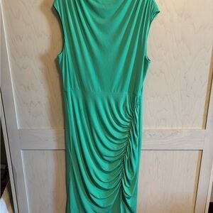 London Times Green Ruched Midi Dress